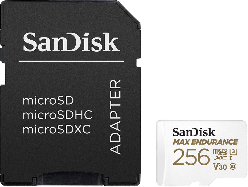 SanDisk 256GB MAX Endurance microSDXC Card with Adapter for Home Security Cameras and Dash cams - C10, U3, V30, 4K UHD, Micro SD Card - SDSQQVR-256G-GN6IA