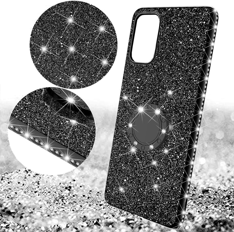 Samsung Galaxy Note 20 Ultra Phone Case,Glitter Sparkle Bling Case Shiny Crystal Rhinestone Diamond 360 Degree Ring Grip Magnetic Bracket Phone Cover for Samsung Galaxy Note 20 Ultra HH Black