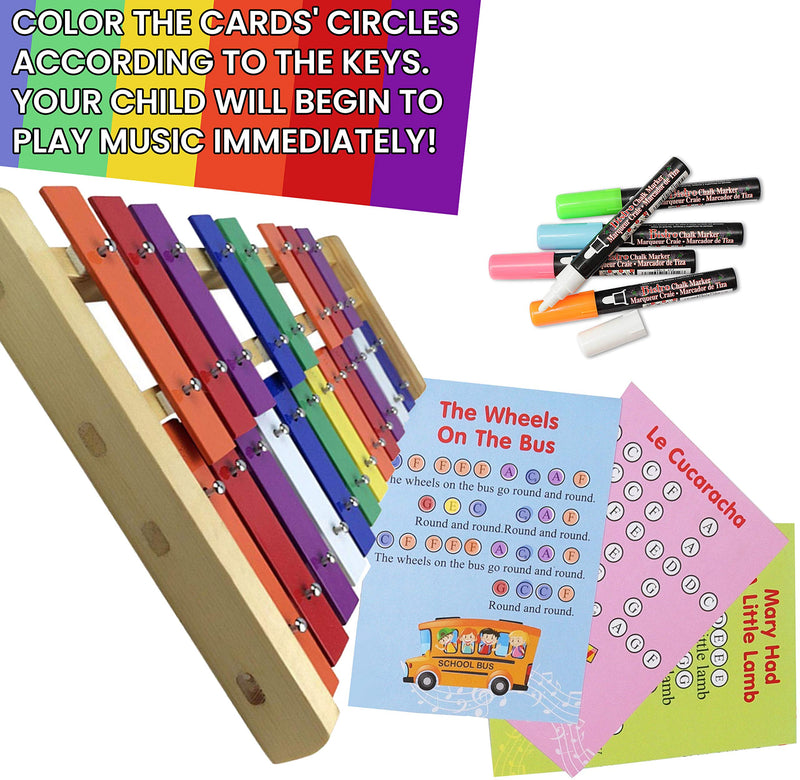 20 Note Chromatic Glockenspiel - Metal Xylophone - Sheet Music Cards with Songs