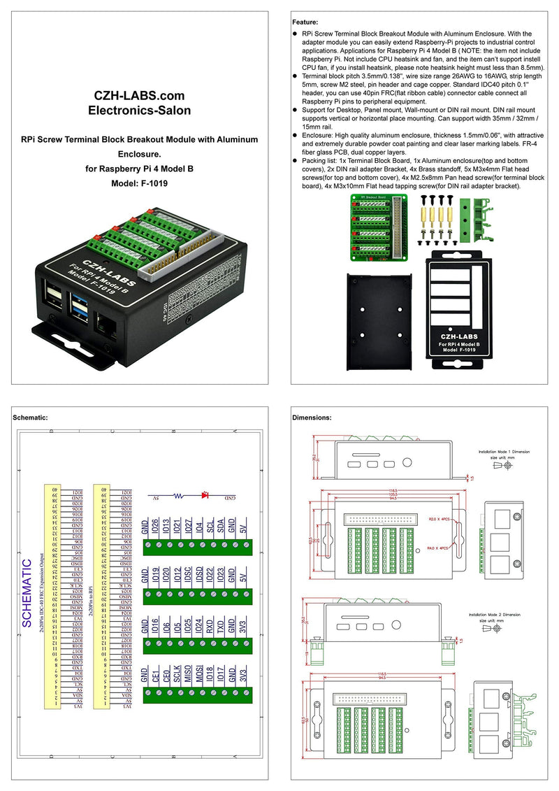 RPi Screw Terminal Block Breakout Module with Aluminum Enclosure. for Raspberry Pi 4 Model B For Pi 4B