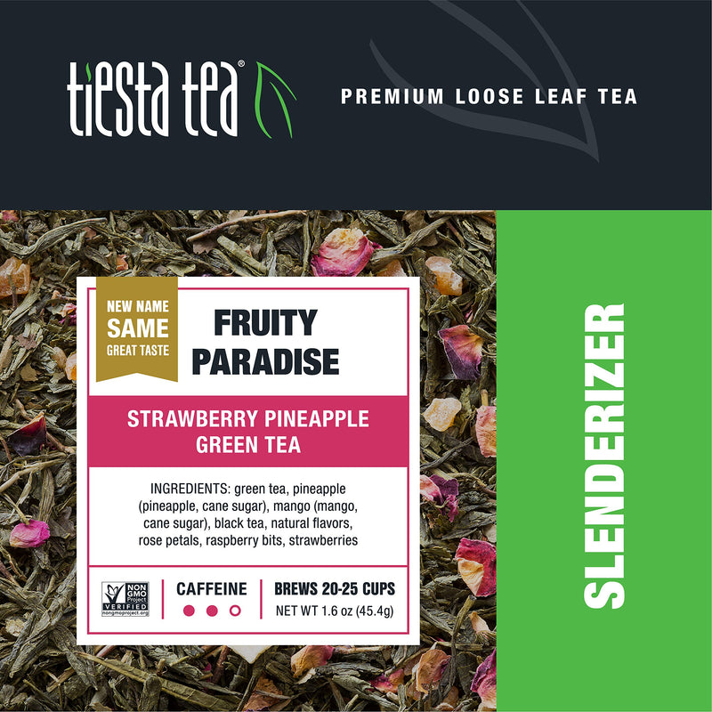 Tiesta Tea - Fruity Paradise, Loose Leaf Strawberry Pineapple Green Tea, Medium Caffeine, Hot & Iced Tea, 1.6 oz Pouch - 25 Cups, Green Tea Loose Leaf 1.6 Ounce (Pack of 1)