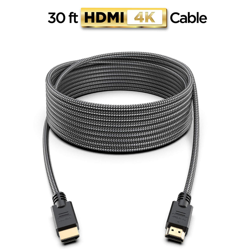 PowerBear 4K HDMI Cable 30 ft | High Speed, Braided Nylon & Gold Connectors, 4K @ 60Hz, Ultra HD, 2K, 1080P & ARC Compatible | for Laptop, Monitor, PS5, PS4, Xbox One, Fire TV, Apple TV & More 30 Feet 1