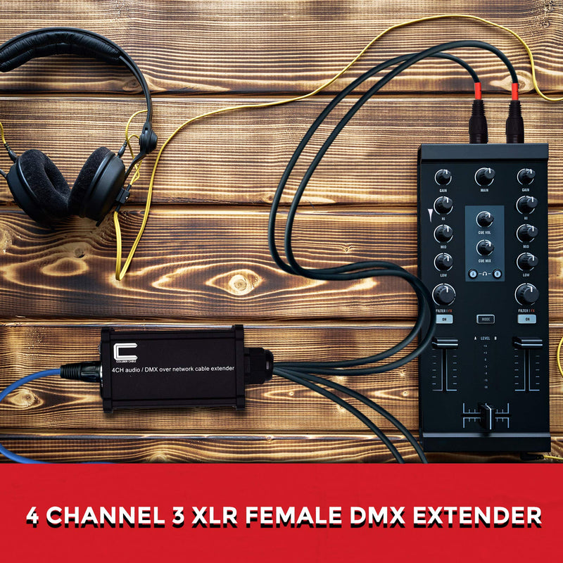 4 Channel 3-Pin XLR Female to Single Ethercon Cable -Compact Cat6 Multi Network Snake Receiver- for Live Stage, Home Studio Recording- XLR, AES, DMX Channels Over RJ45 Cat5/Cat6 Ethernet Cable Female Tails