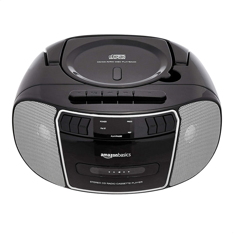 Amazon Basics Portable Stereo Boombox with CD Player, FM Radio, Tape Deck, LED Display and 3.5mm AUX Input - Black, (EU Plug)