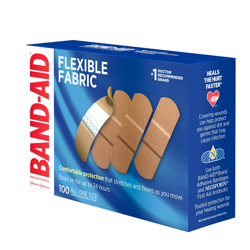 Band-Aid Brand Flexible Fabric Adhesive Bandages for Wound Care and First Aid, All One Size, 100 Count 100 Count (Pack of 1)