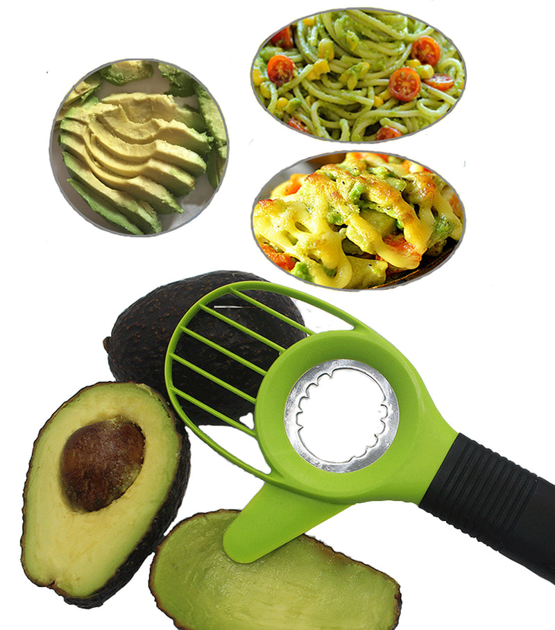 UNIQUEE 3-in-1 Avocado Tool Slicer Pitter Cutter Corer Peeler Skinner for Fruit with Comfort-Grip Silicone Handle (Green)