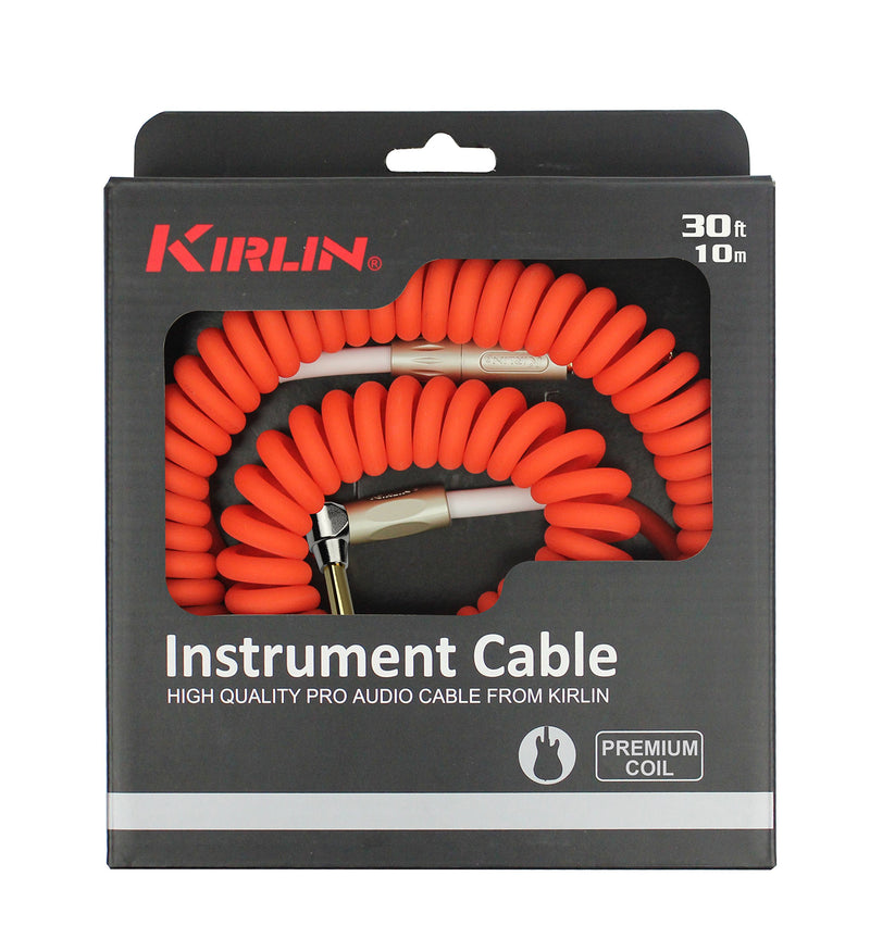 [AUSTRALIA] - KIRLIN Cable Kirlin IMK-202PFGL-30/RDF-Straight to Right Angle ¼” Premium Coil Instrument Cable, Red Translucent PVC Jacket-30ft, (IMK-202PFGL-30/RDF) 