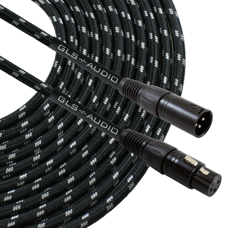 [AUSTRALIA] - GLS Audio 25 Foot Mic Cable Balanced XLR Patch Cords - XLR Male to XLR Female 25 FT Microphone Cables Black Gray Tweed Cloth Jacket - 25 Feet Mike Pro Snake Cord 25’ XLR-M to XLR-F - Single 