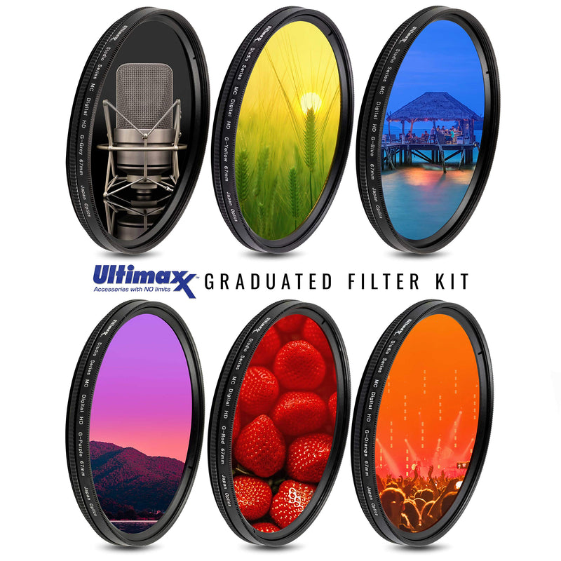 67MM Ultimaxx Professional Six Piece Gradual Color Filter Kit (Orange, Yellow, Blue, Purple, Red, Grey) for Camera Lens with 67MM Filter Thread and Protective Filter Pouch