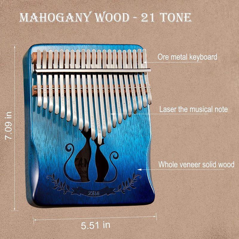 Kalimba 21 Key Thumb Piano Premium Cat Lovers Pattern Finger Piano Handhold Mbira Portable Musical Instrument Gift for Kids Amateur and Beginner (Gradient Blue) Cat Lovers Gradient Blue