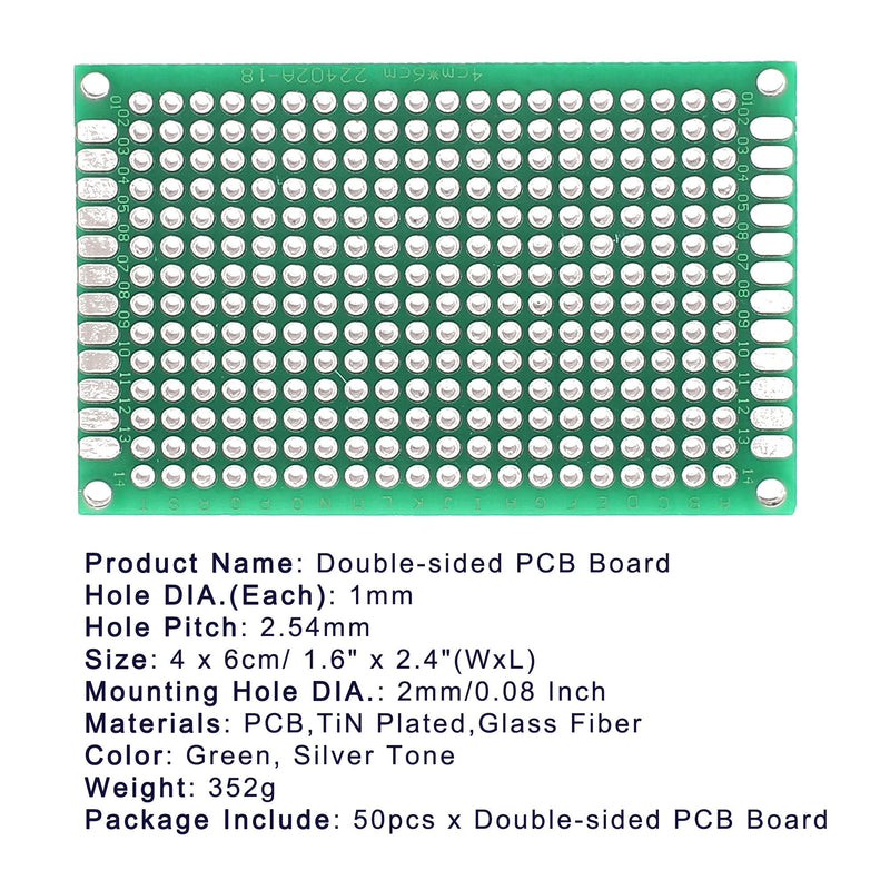 Lantee 50 Pcs Double Sided Protoboard Prototyping PCB Prototype Universal Printed Circuit Board Kit 4cm x 6cm for DIY