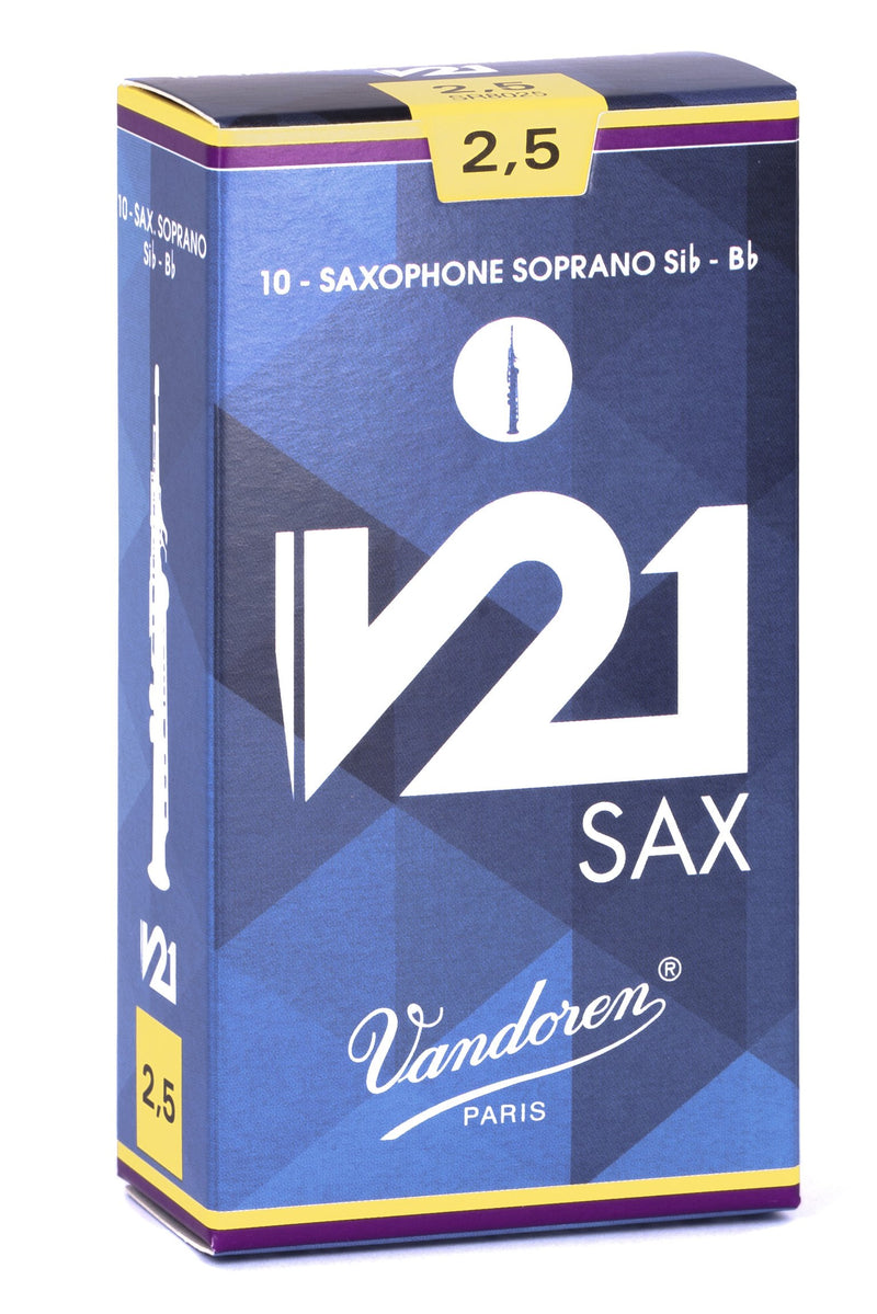 Vandoren SR8025 Strength 2.5 V21 Soprano Saxophone Reeds, 10-Piece