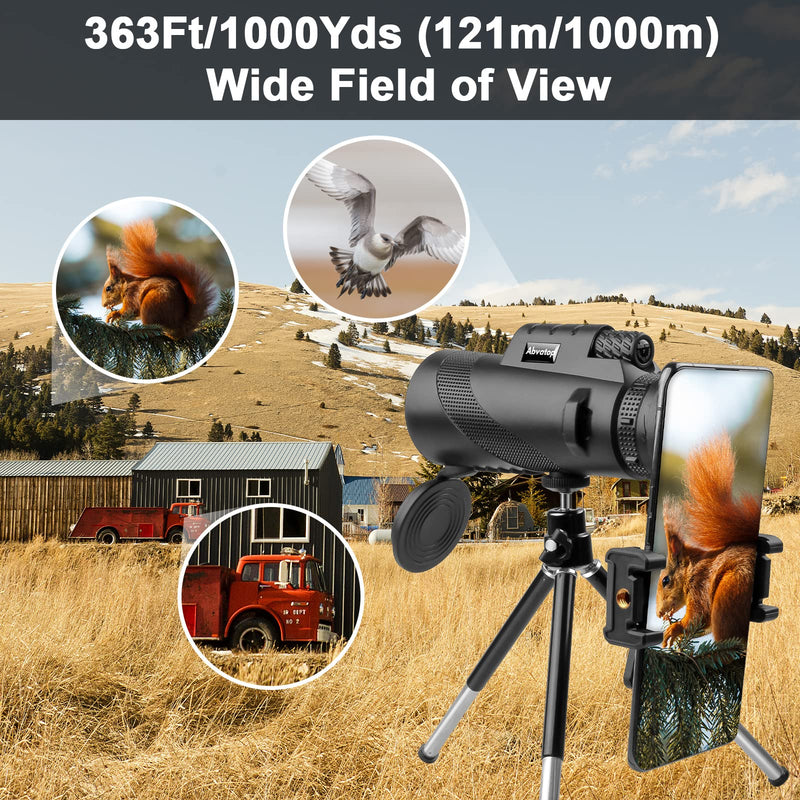 80x100 Monocular Telescope for Smartphone, High Definition Monoculars for Adults High Powered Portable Handheld Telescope with Phone Adapter & Tripod for Hiking Camping Hunting Bird Watching 80x100