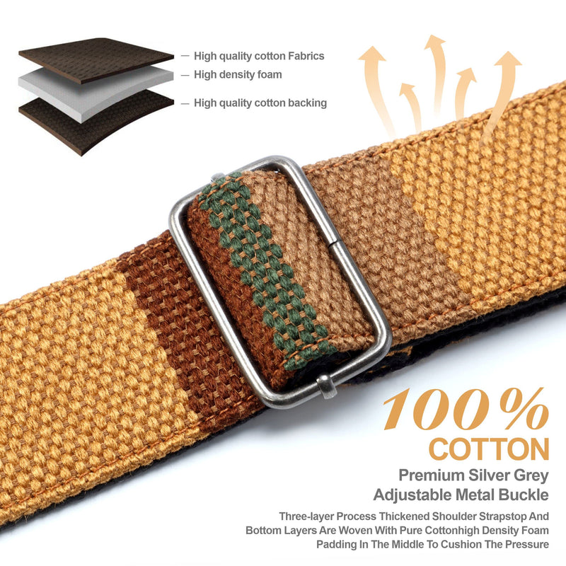 [AUSTRALIA] - Nefelibata Guitar Strap with Pick Pocket, 2 Inch Thicker Woven Guitar Straps with Double Full Grain Leather Ends for Bass, Electric and Acoustic Guitars (Free Guitar Accessory Set) Brown Stripes 