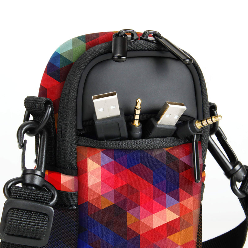 USA GEAR Compact Camera Case Point and Shoot Camera Bag with Accessory Pockets, Rain Cover and Shoulder Strap - Compatible with Sony CyberShot, Canon PowerShot ELPH, Nikon COOLPIX and More (Geometric) Geometric and Black