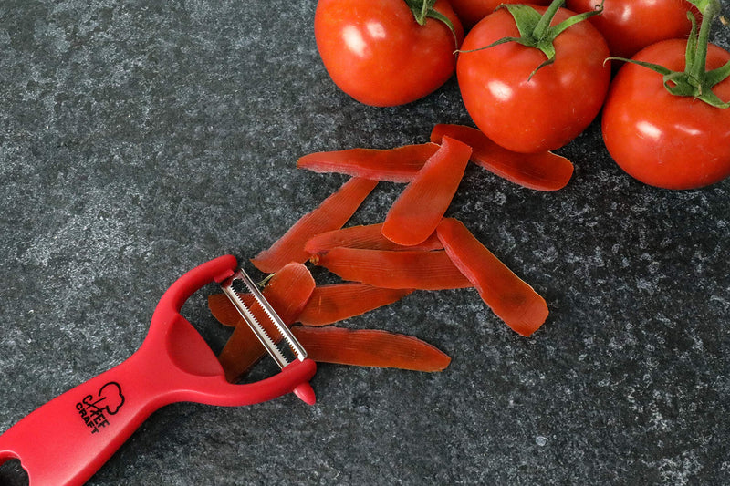 Chef Craft Classic Stainless Steel Blade with Plastic Handle Tomato/Kiwi Peeler, 8 inch, Red
