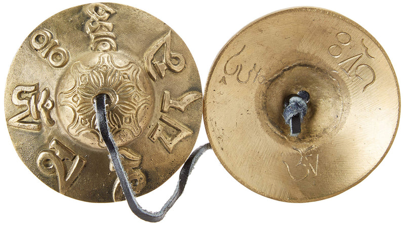 Tibetan Tingsha Cymbals ~2.75 inches-"Om Mane Padme Hum" Symbols Embossed~Hand Tuned Meditation Tibetan Bell ~ Traditional Percussion Instrument for folk devotional music~Handmade in Nepal