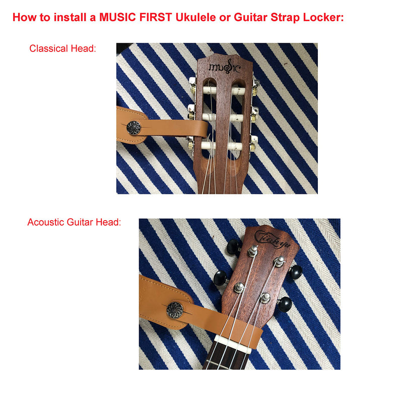 [AUSTRALIA] - MUSIC FIRST Original Design Vintage Blue “Daisy” Soft Cotton & Genuine Leather Ukulele Strap Ukulele Shoulder Strap With a MUSIC FIRST Genuine Leather Strap Locker 