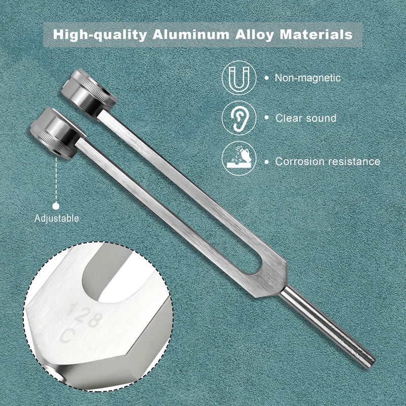 Tuning Fork Set 3 Pcs 128Hz 256Hz 512Hz Tuning Forks for Healing Chakra Set with Reflex Hammer Gift for Buddhists Yoga Teacher Sound Healer