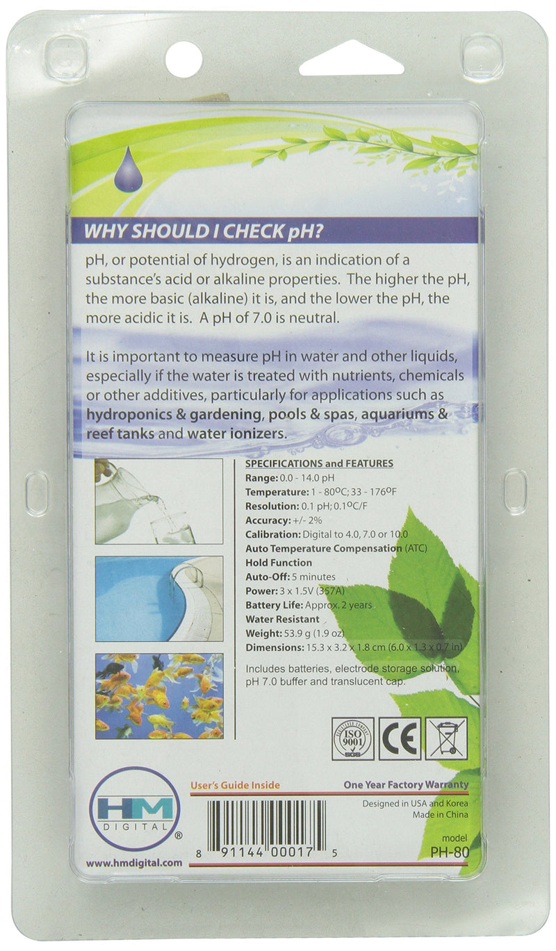 HM Digital HMPH80 HMDPHM80 Digital pH/Temperature Meter, 0.0-14.0 0.1 Resolution, Purple
