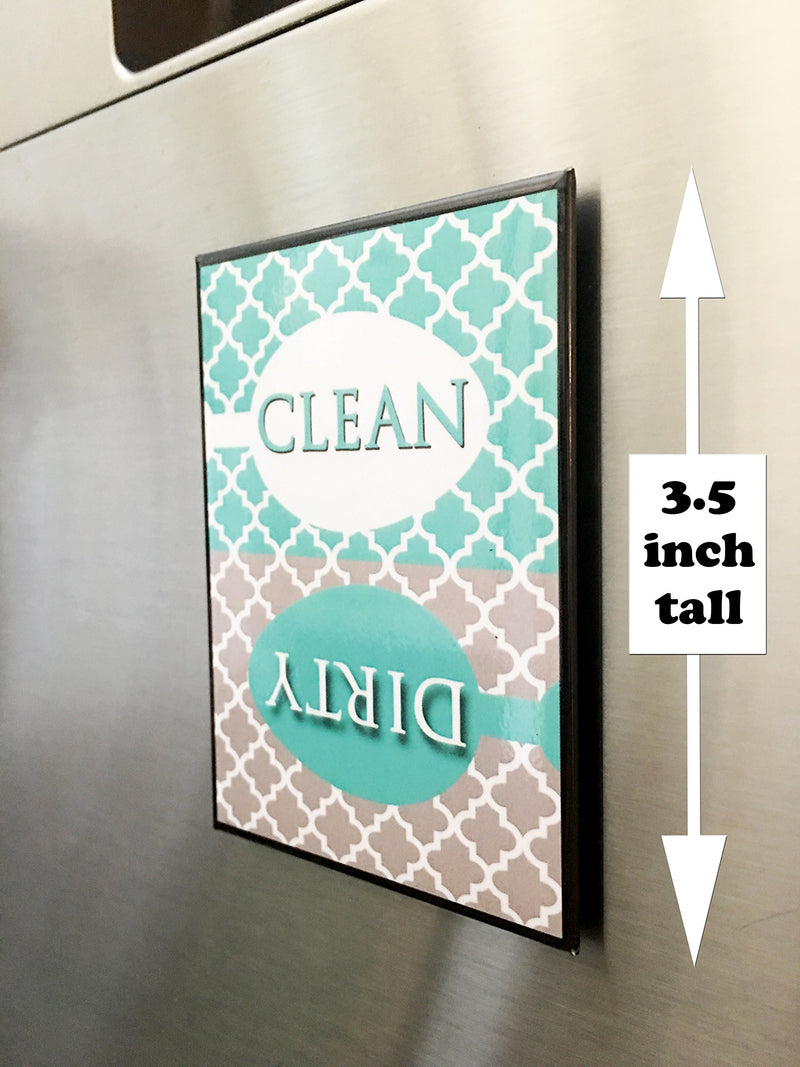 Dishwasher Magnet Clean Dirty Sign for Dishes - Elegant Quatrefoil Moroccan Trellis Modern Pattern - AQUA BLUE - 2.5 x 3.5 - Housewarming and Gag Gift Idea / Stocking Stuffers for Men Women & Teens