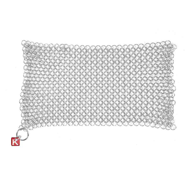 Knapp Made CM Scrubber 9"x6" Small Ring Chainmail Scrubber - For Cast Iron, Stainless Steel, Hard Anodized Cookware - Cast Iron Cleaner