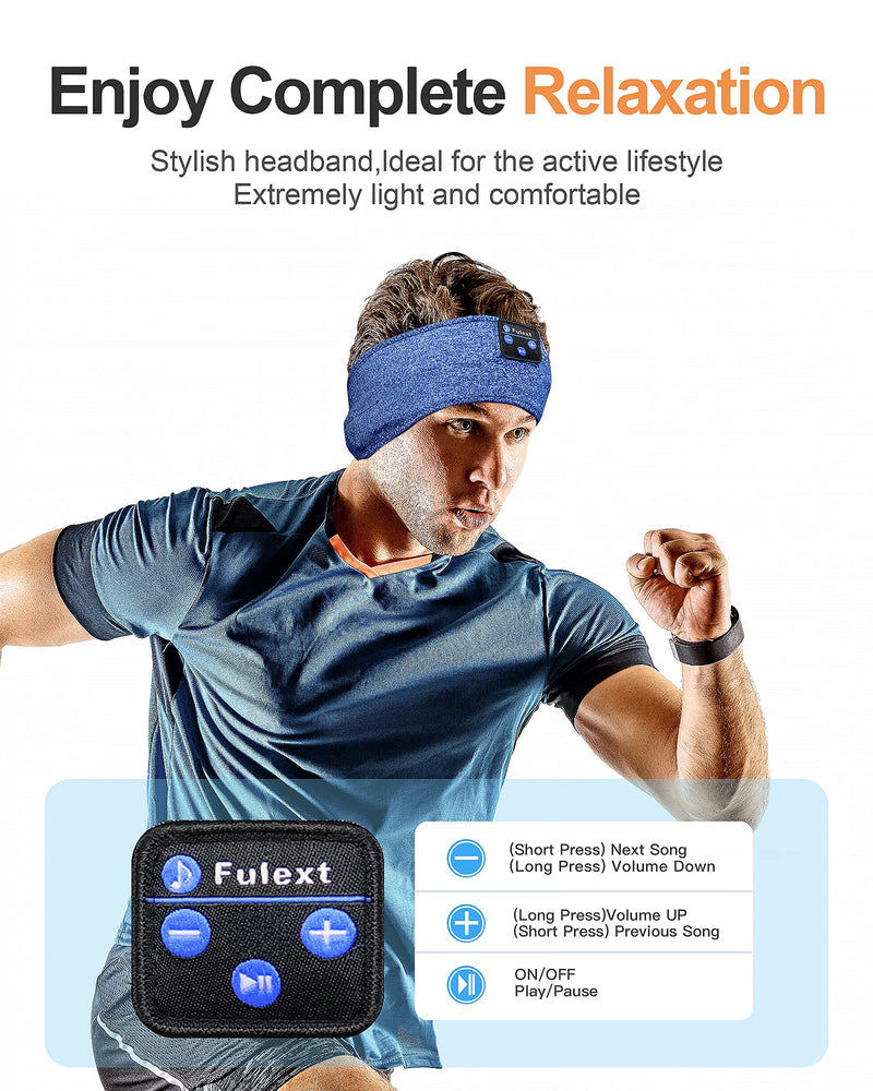 Fulext Sleep Headphones Bluetooth Headband,Sleeping Headphones Sports Headband Headphones, Long Time Play Sleeping Headsets with Built in Speakers Perfect for Workout,Running,Yoga Blue&Blue
