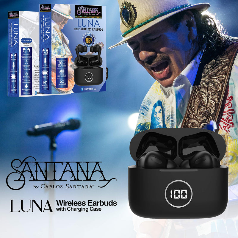 Santana Luna by Carlos Santana Bluetooth True Wireless Earbuds - IPX5 Waterproof Earbuds with Charging Case