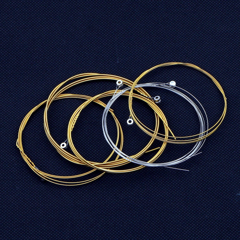 Acoustic Guitar Strings Nickel Alloy Strings Set, 6 Guitar Stings, E-010, B-013, G-023, D-030, A-036, E-046, Clear and Gold 1 Pack