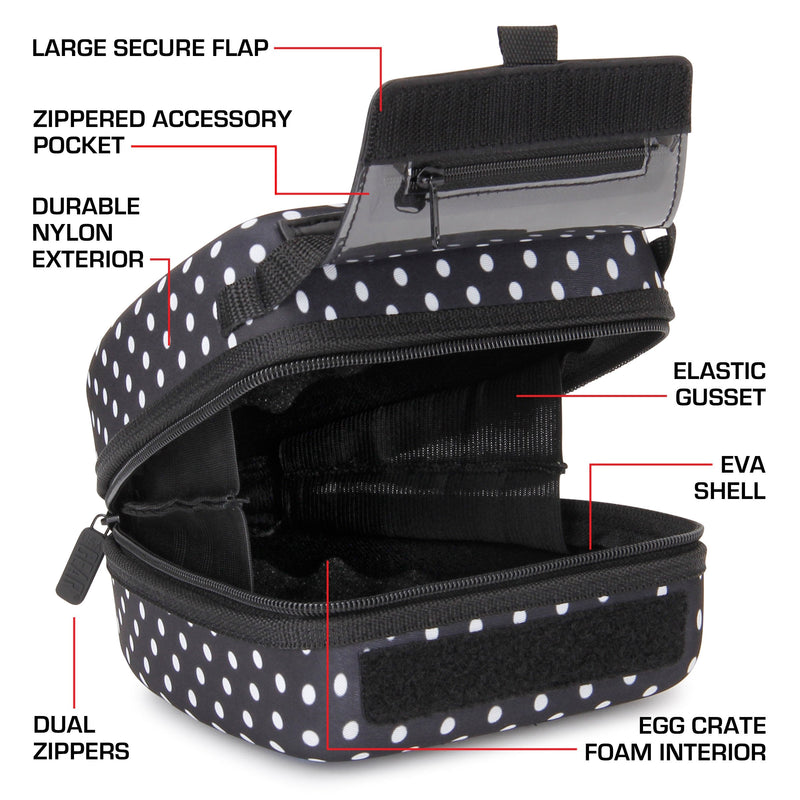 USA GEAR Hard Shell DSLR Camera Case (Polka Dot) with Molded EVA Protection, Quick Access Opening, Padded Interior and Rubber Coated Handle-Compatible with Nikon, Canon, Pentax, Olympus and More Polka Dot - Standard