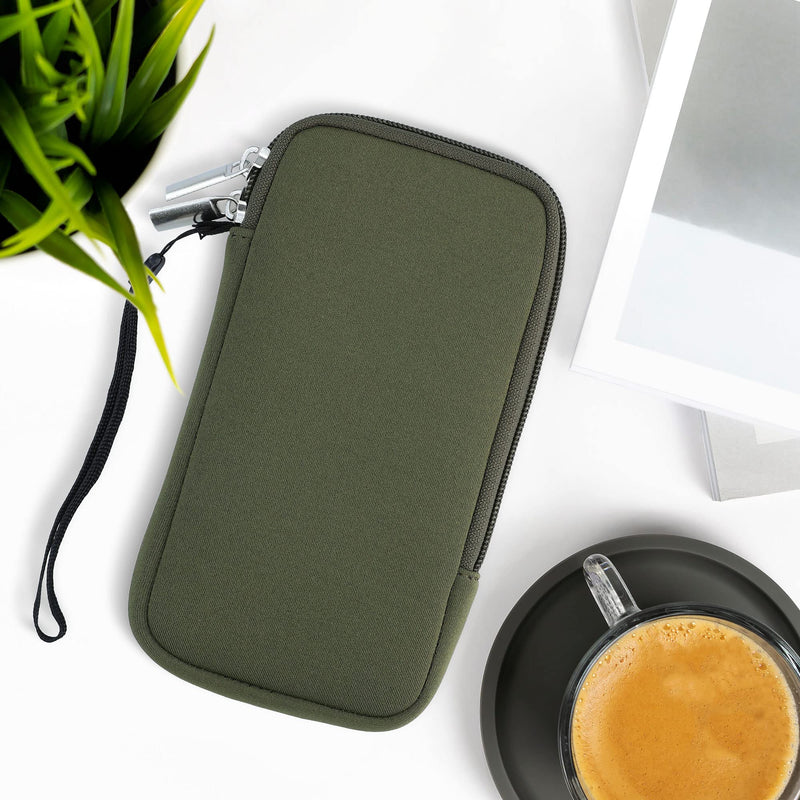 [AUSTRALIA] - kwmobile Neoprene Phone Pouch Size XL - 6.7/6.8" - Universal Cell Sleeve Mobile Bag with Zipper, Wrist Strap - Olive Green XL - 6,7/6,8" 