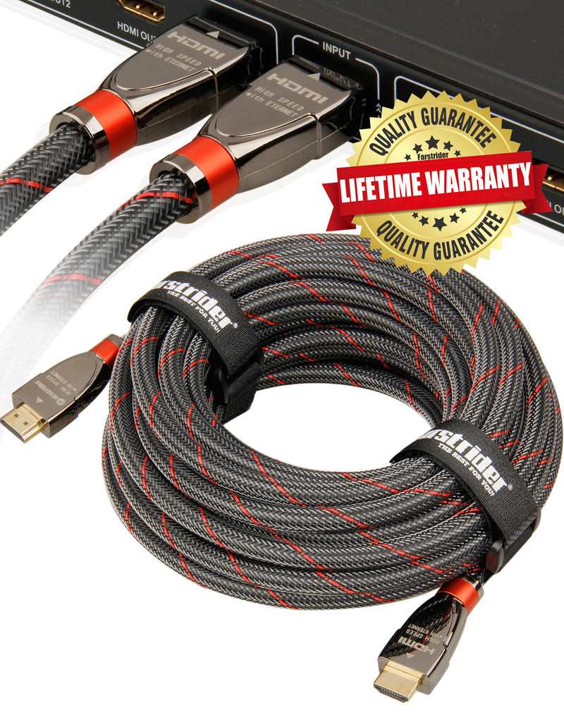 4K HDMI Cable/HDMI Cord 10ft - Ultra HD 4K Ready HDMI 2.0 (4K@60Hz 4:4:4) - High Speed 18Gbps - 28AWG Braided Cord-Ethernet /3D / HDR/ARC/CEC/HDCP 2.2 / CL3 by Farstrider 10 Feet Gun black - Red