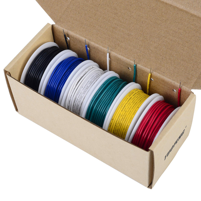 TUOFENG 22 awg Solid Wire-Solid Wire Kit-6 Different Colored 30 Feet spools 22 Gauge Jumper Wire- Hook up Wire Kit 22 awg Solid Wire Kit