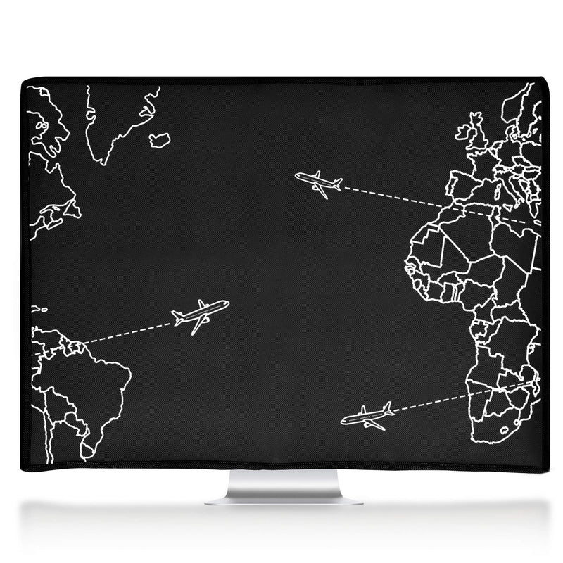 kwmobile Computer Monitor Cover Compatible with 24-26" Monitor - Monitor Cover - Travel & Explore White/Black Travel & Explore 02-01