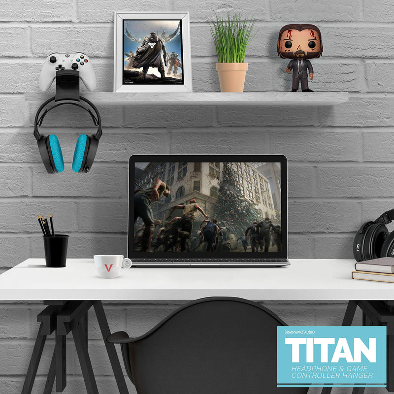 The Titan - Desktop Gamepad Controller & Headphone Hanger Holder - Designed for Xbox ONE, PS4, PS3, Dualshock, Switch, PC, Steelseries, Steam & More, Reduce Clutter, Black by Brainwavz