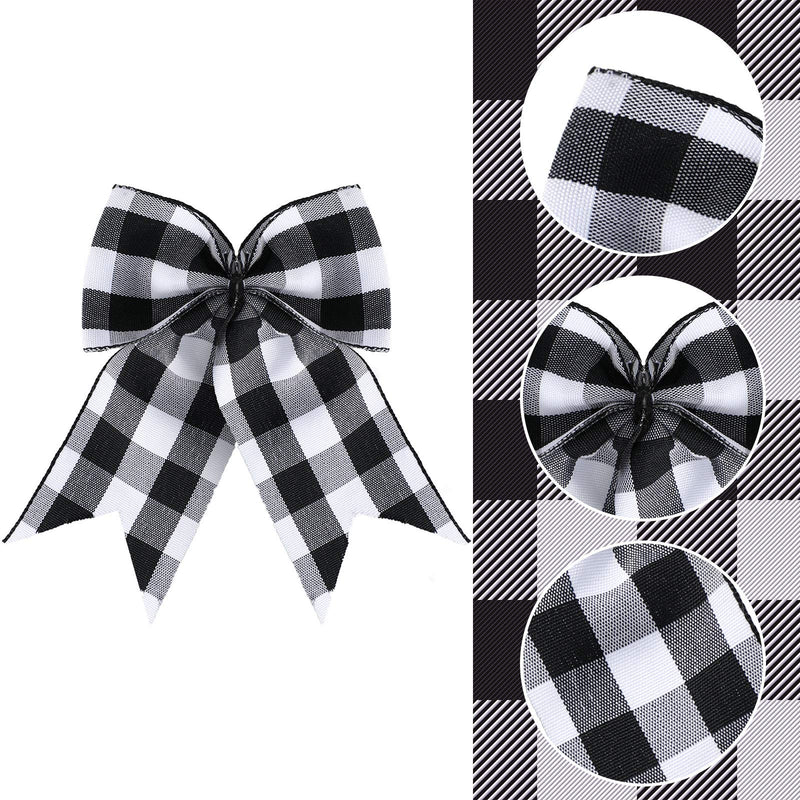 30 Pieces Buffalo Plaid Bow Handmade Bow Knot Christmas Bowknot Ornament Decoration Bow for Christmas Tree Festival Holiday Party Supplies Black and White Plaid