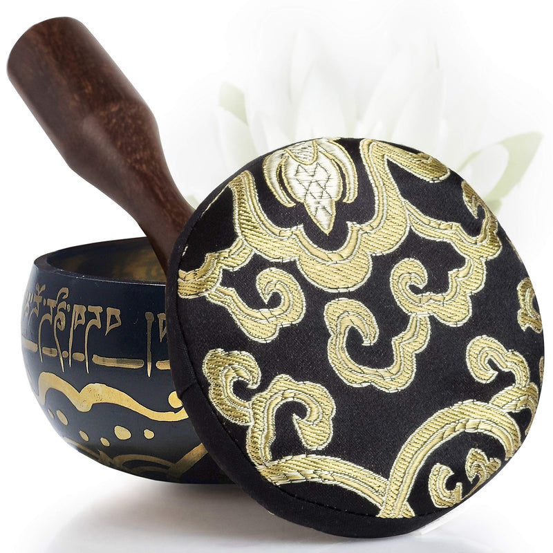 Silent Mind ~ Tibetan Singing Bowl Set ~ Bliss and Grace Design ~ With Dual Surface Mallet and Silk Cushion ~ Promotes Peace, Chakra Healing, and Mindfulness ~ Exquisite Gift