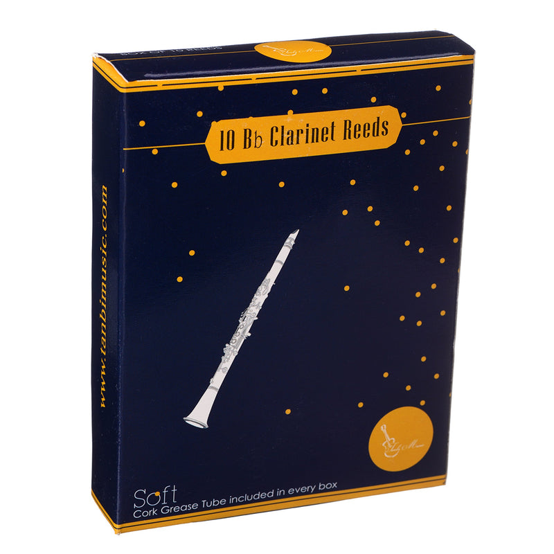 10 Bb Clarinet Reeds (Tanbi Music CLR101): 10 Medium Reeds Strength 2.5-3 and Clarinet Cork Grease