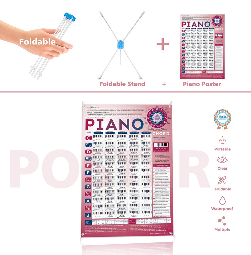 Piano Scale Chart Poster of Educational Chords | Circle of Fifths | Keyboard Chord Poster for Beginners Adult or Kid, 11'' x 15'' Piano Theory Poster and A Foldable Portable Stand
