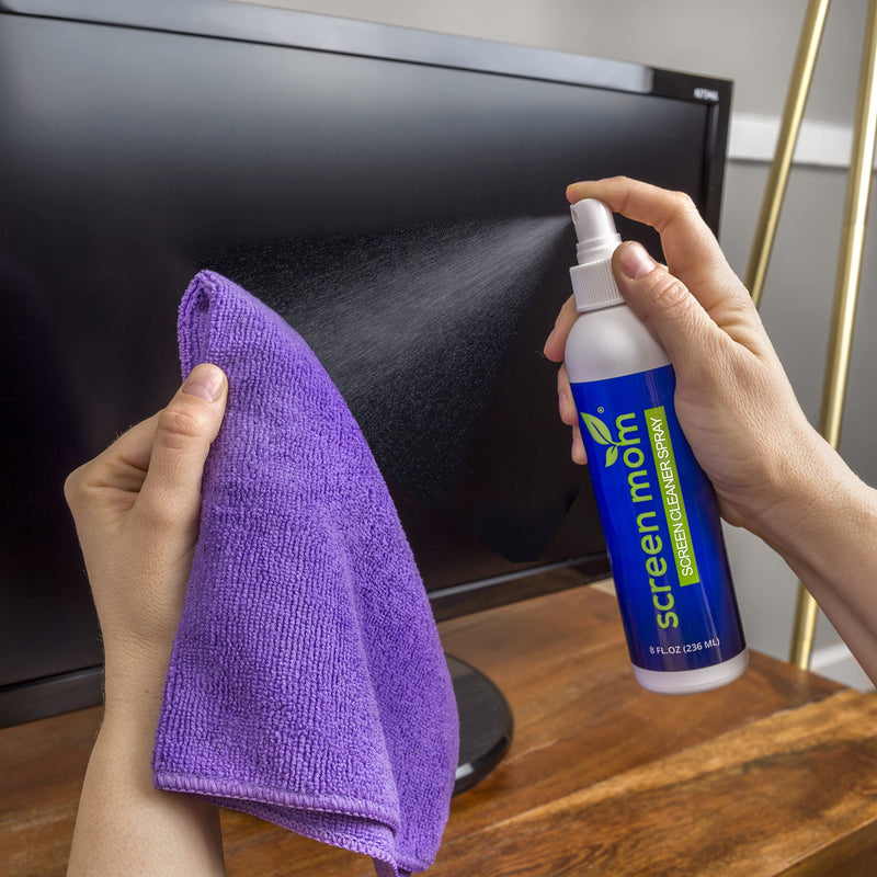 Screen Mom Screen Cleaner Kit 8oz (2-Pack) for LED & LCD TV, Computer Monitor, Electronics, Phone, Laptop Cleaning, iPad, and Flat Screen - Includes (2) 8oz Spray Bottles & Large Microfiber Cloths