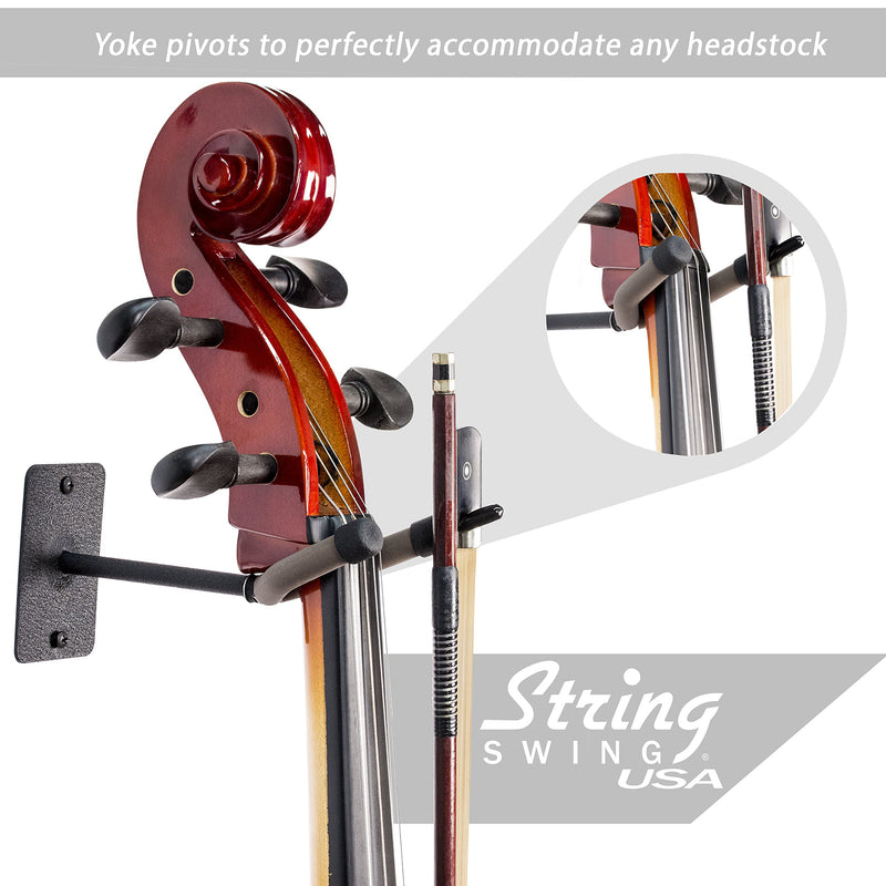 String Swing BCC03F4-FW-C Cello Hanger Wall Mount with Bow Holder Peg  Electric and Acoustic