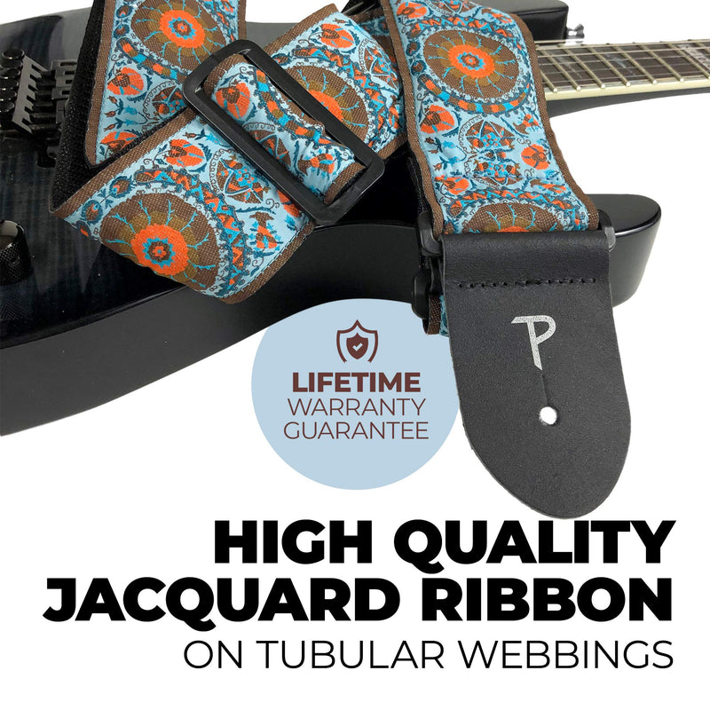 Perri’s Leathers Ltd. - Guitar Strap - Nylon - Jacquard - Adjustable - For Acoustic/Bass/Electric Guitars - Made in Canada Blue/Orange