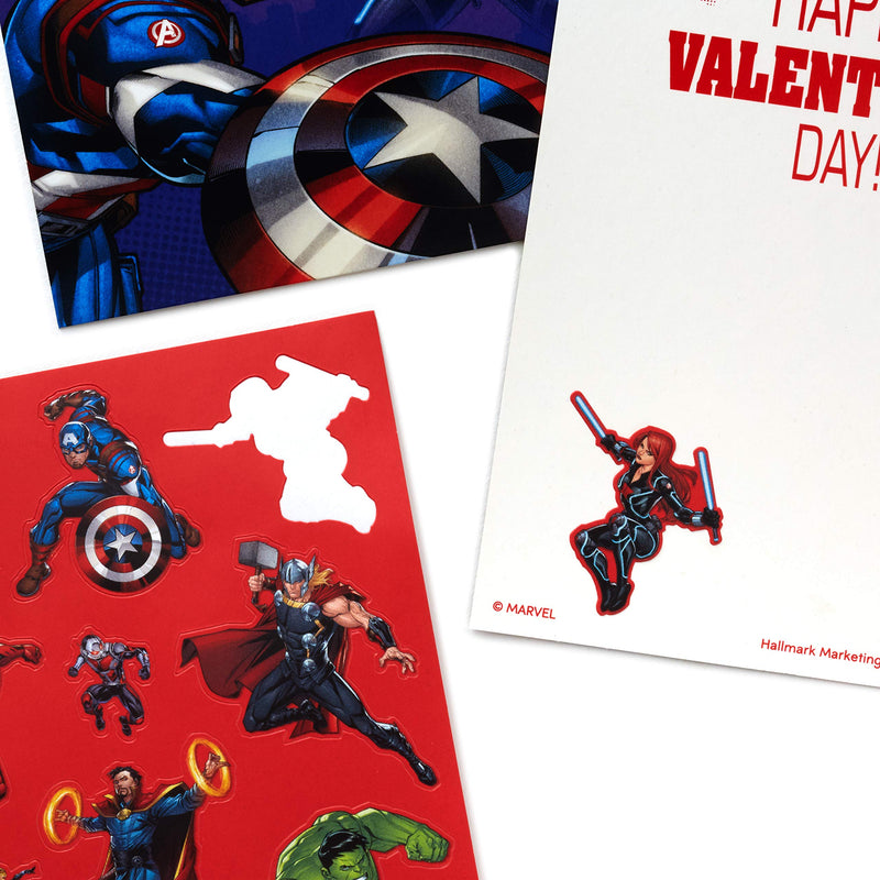 Hallmark Kids Avengers Valentines Day Cards and Stickers Assortment (12 Cards with Envelopes) Avengers Flat Note
