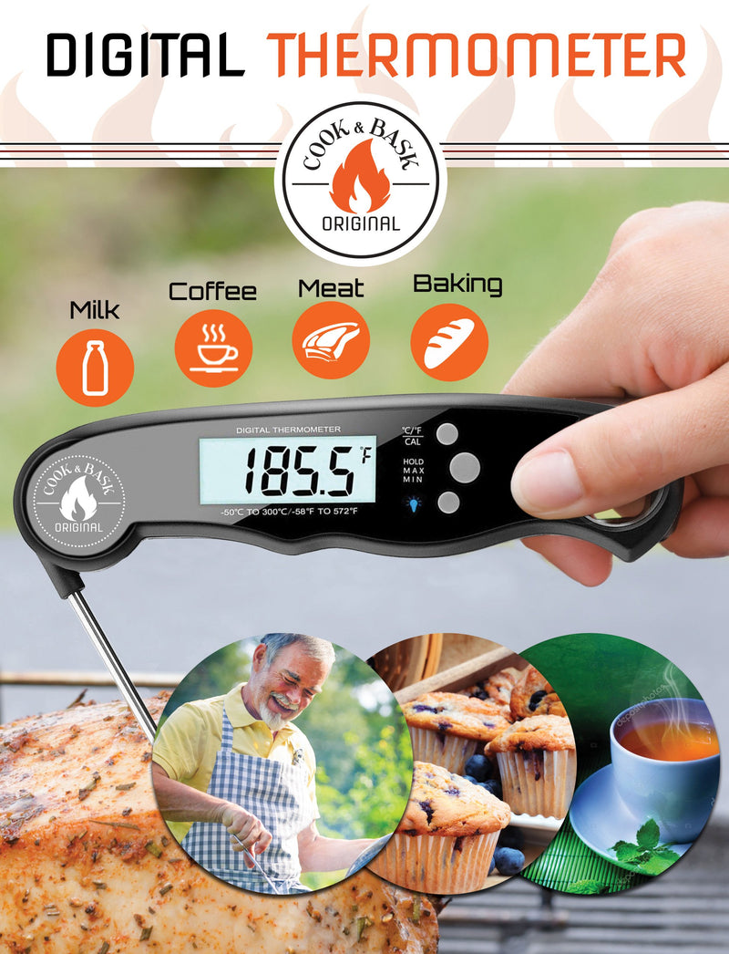 Instant Read Digital Food Meat Thermometer with Long Probe - Grill Cook BBQ and Bake.