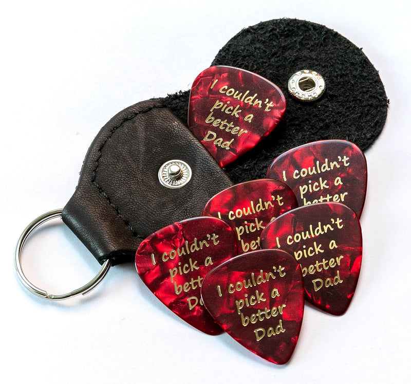 I couldn't pick a better Dad 6 Red Guitar Picks With Leather Plectrum Holder Keyring