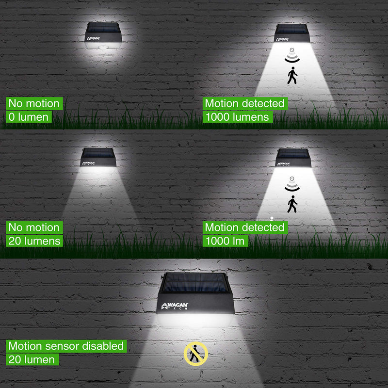 Wagan EL8570 1000 Lumens Outdoor LED Solar Wall Light Waterproof Motion Detected Light, Black (2 Pack) 2 Pack