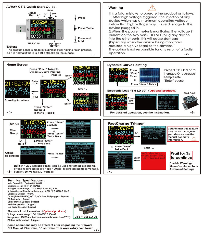 USB Power Meter USB 3.1 Tester Digital Multimeter Current Tester Voltage Detector Lua Interpreter Integrated DC 26V 6A PD 2.0/3.0 QC 2.0/3.0/4.0 pps Trigge CT-3