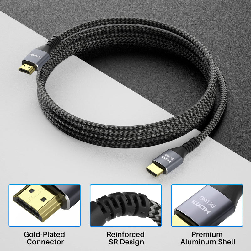 8K HDMI 2.1 Certified Cable 3.3 Feet (2 Pack) 48Gbps High Speed Ultra HD Braided Cord (2ft to 30ft) 8K@60Hz 4K@120Hz eARC HDR HDCP 2.2 2.3 with 50 Ties, 50 U Nails and 2 HDMI Adapter - 3.3 ft (1.01 M) 3.3 Feet (2 Pack)