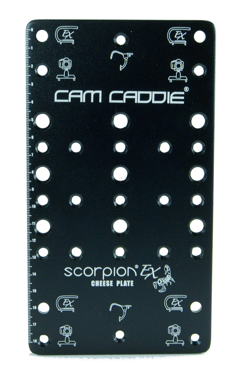 Cam Caddie Scorpion EX Photo Video Cheese Plate / Tripod Mount with (21) ¼”-20 and (9) 3/8"-16 Threaded Holes – Heavy Duty Aluminum Anodized Flat Black Scorpion Cheese Plate