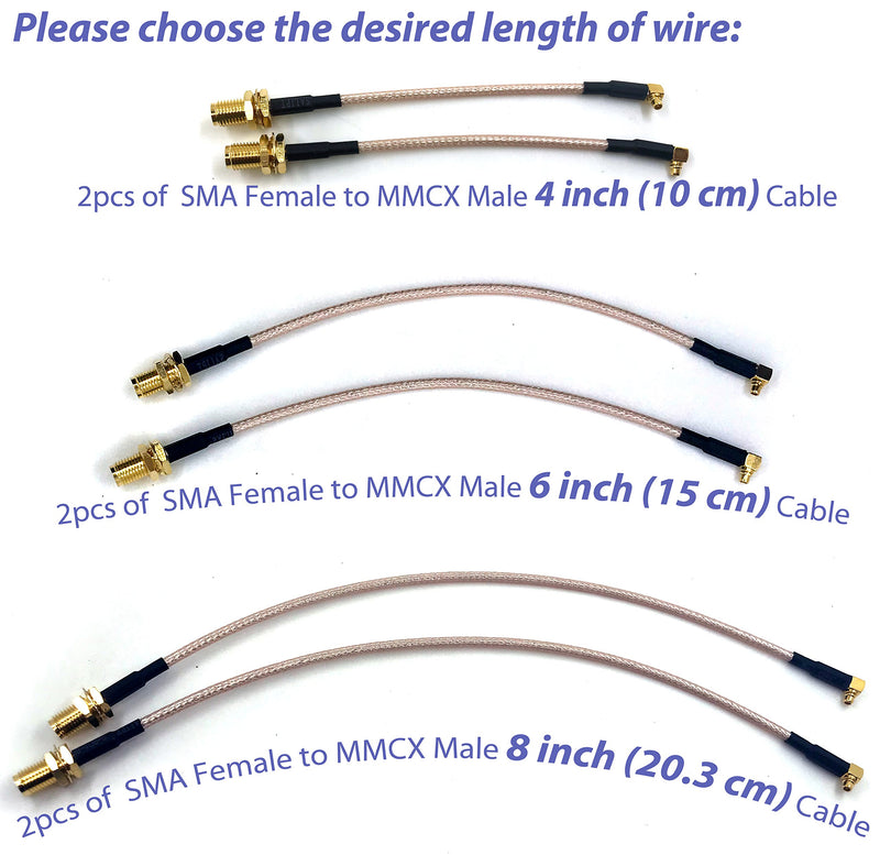 Pack of 2 RF RG316 Pigtail SMA Female Antenna Connector to MMCX Male Coaxial Cable Adapter Right Angle (4 inch (10 cm)) 4 inch (10 cm)